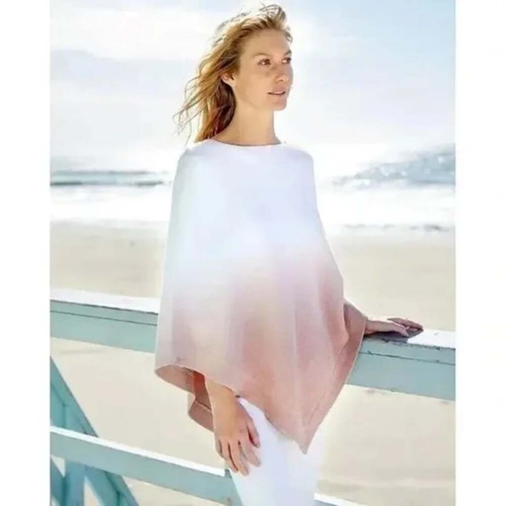 Barefoot Dreams OS Cozy Chic Ultra Lite Ocean Breeze Ombre Rose Mist Poncho